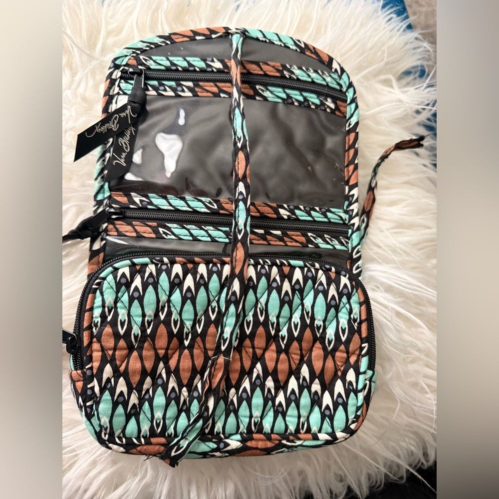 Vera Bradley Cosmetic Organizer in Mint, Brown & Black Print
